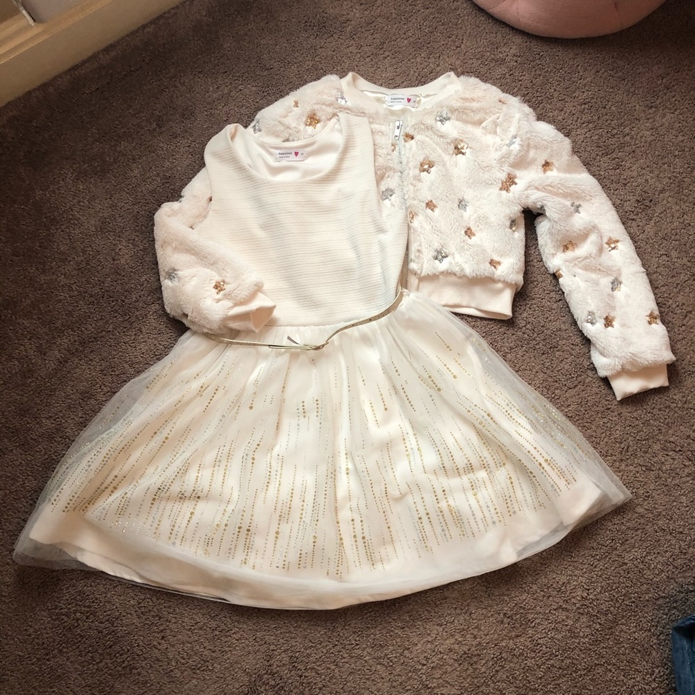 Holiday Shimmer Dress with Fur Jacket